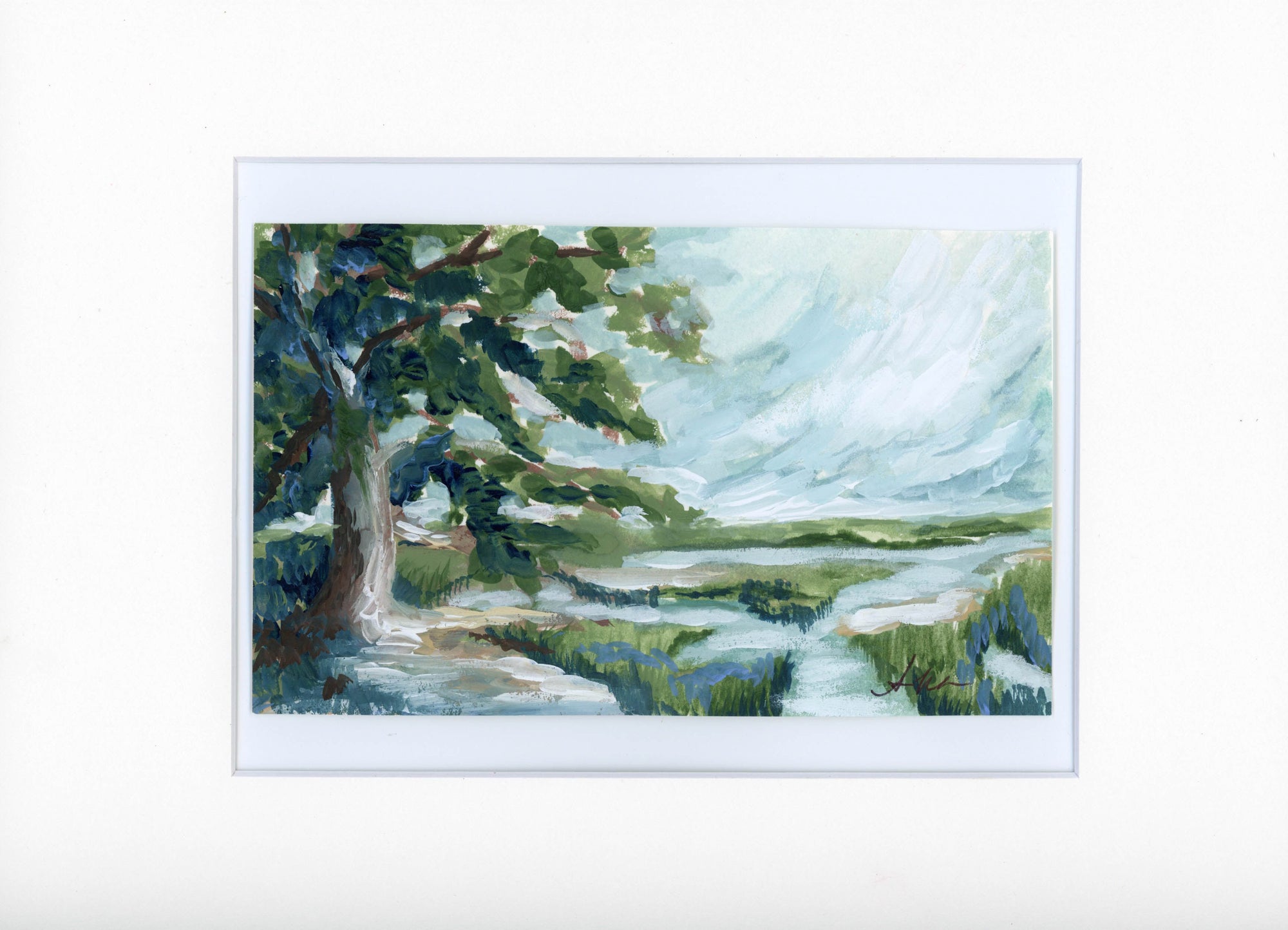 Shaded Waterways Original Gouache Painting