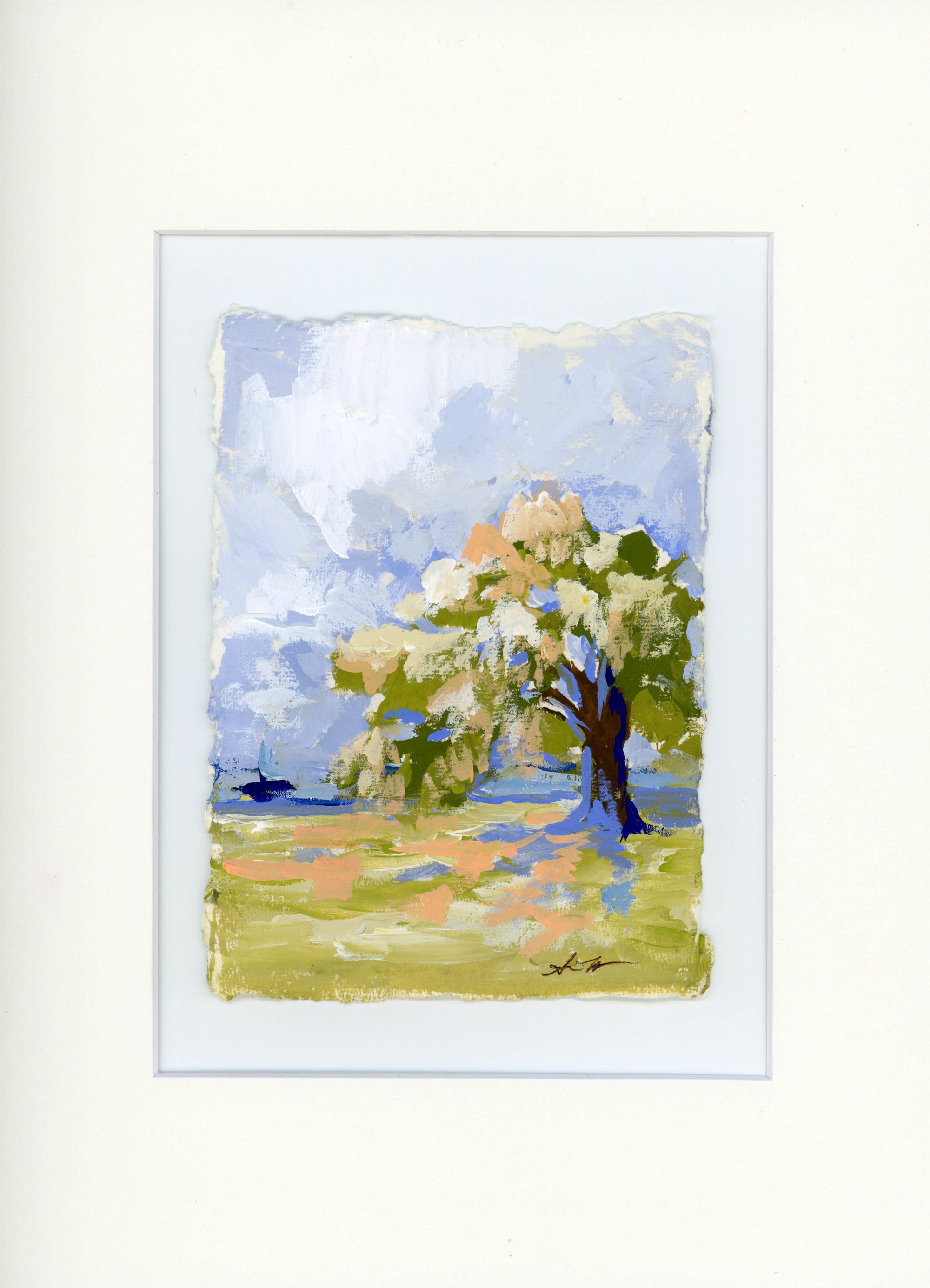 Tree On The Shore Original Gouache Painting