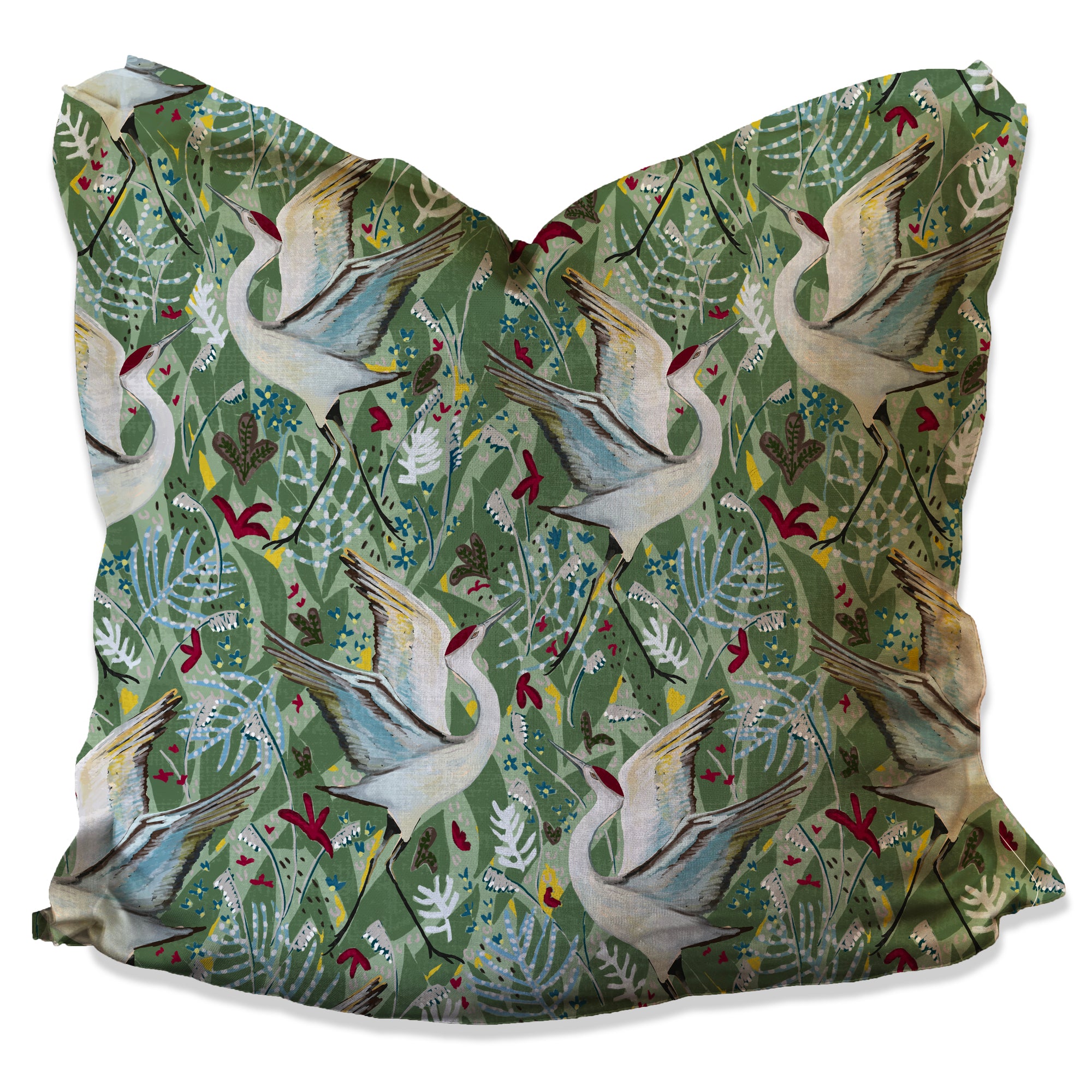 Lillian Crane Green Pillow